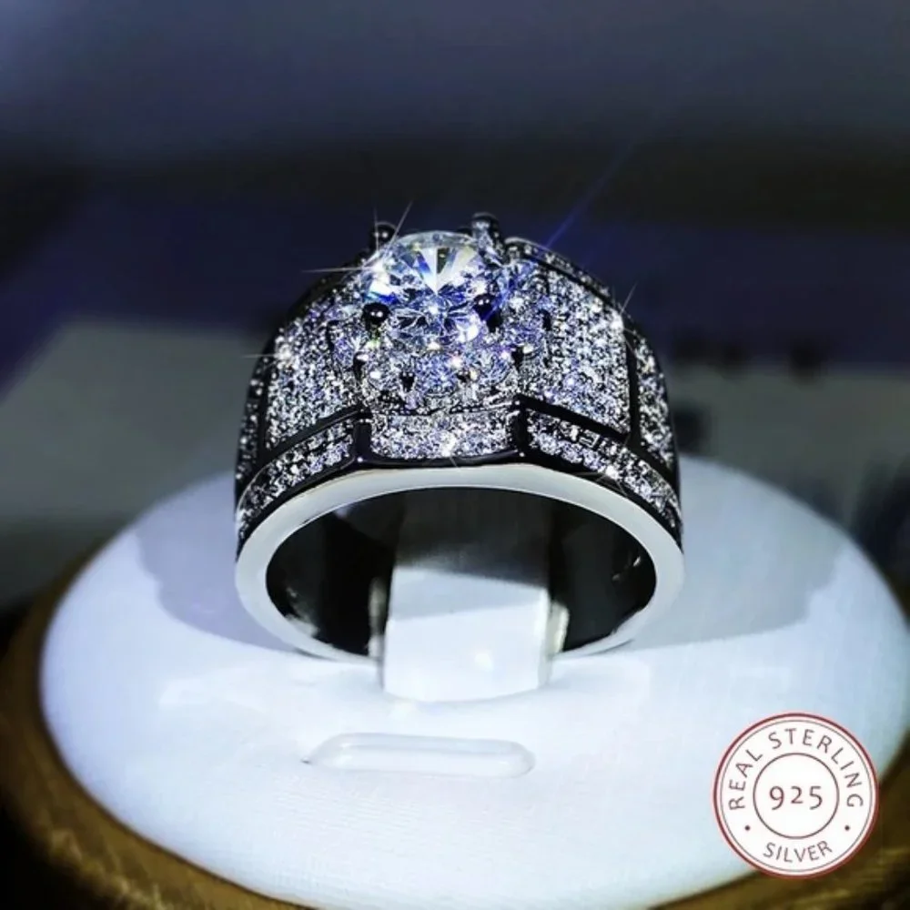 925 Sterling Silver Luxury White Engagement Ring Women Men Wedding
